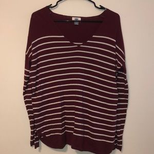4/$20 Maroon Striped Light Sweater Old Navy Medium